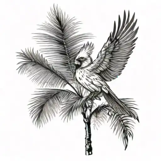 Flying Cardinal And Palm Tree