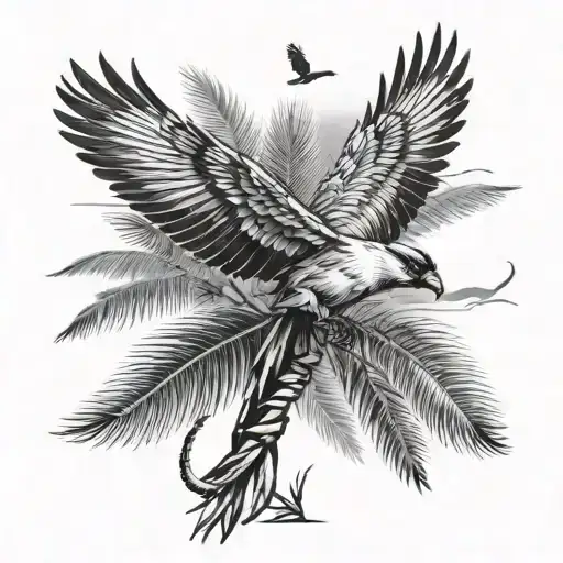 Flying Cardinal And Palm Tree