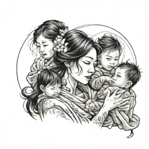 Mother With 3 Children Japanses