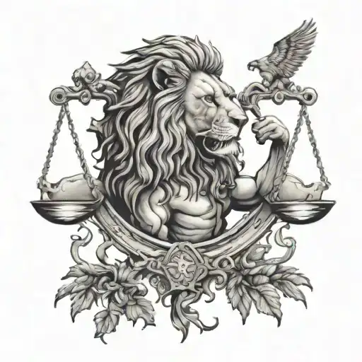 Scale Of Justice With Head Of Lion And Roots Reaching Deep