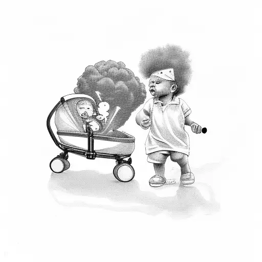 Baby With Afro Smoking A Cigar In A Stroller