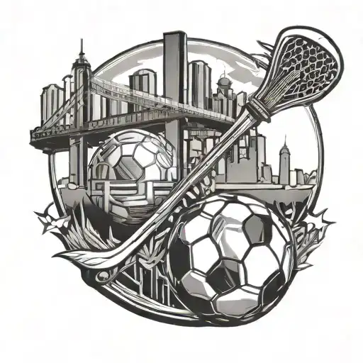 A Hockey Stick And Soccer Ball Crossed With A Toronto Skyline In The Background