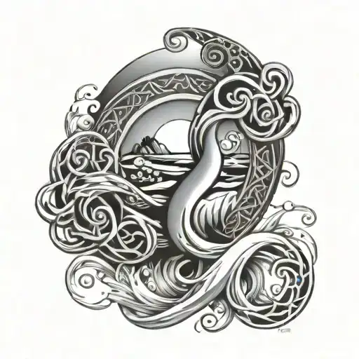 Ocean And Sunrise With Celtic Love Knot Sleeve