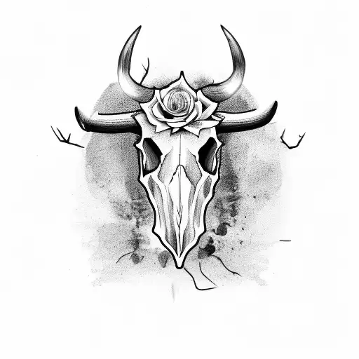 Bull Skull With Rose Stems