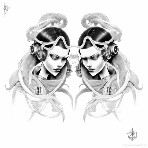 Cyborg Gemini Sisters Hair Tangled Together Wide