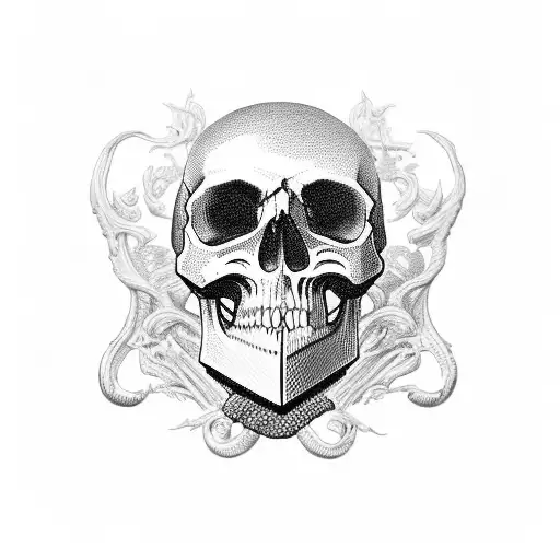 Skull With Baroque Ornaments And Royal Flush Cards