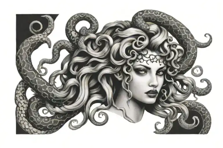 Medusa With Black Eyes Hip Tattoo Design