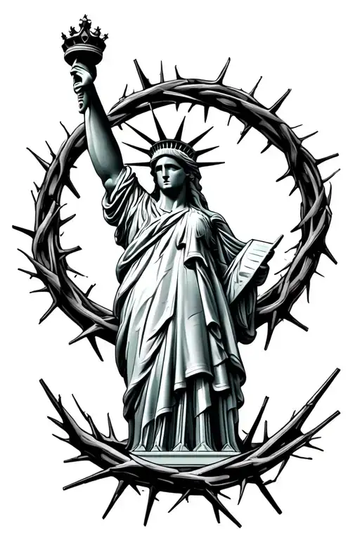 Statue Of Liberty With Crown Thorns Intertwined