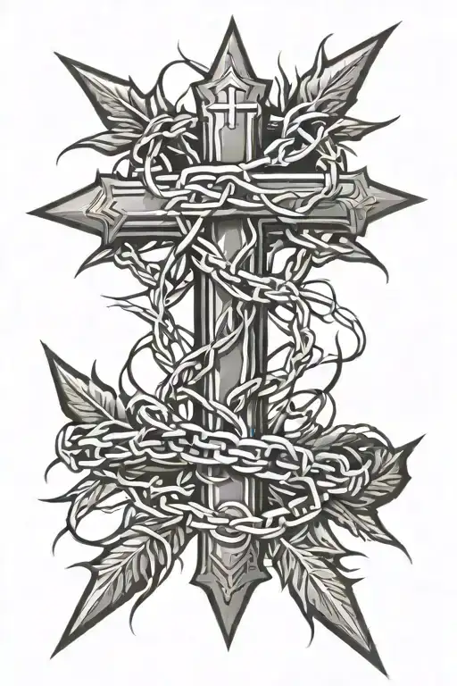Cross With Crown Of Thorns Wrapped