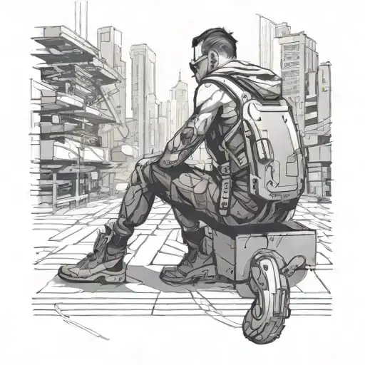 Cyberpunk Cityscape With Person Sitting