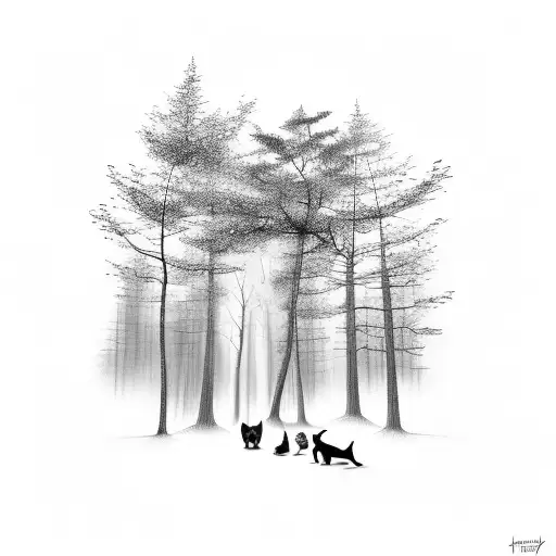 Forest With A Man And A Woman And 2 Dogs