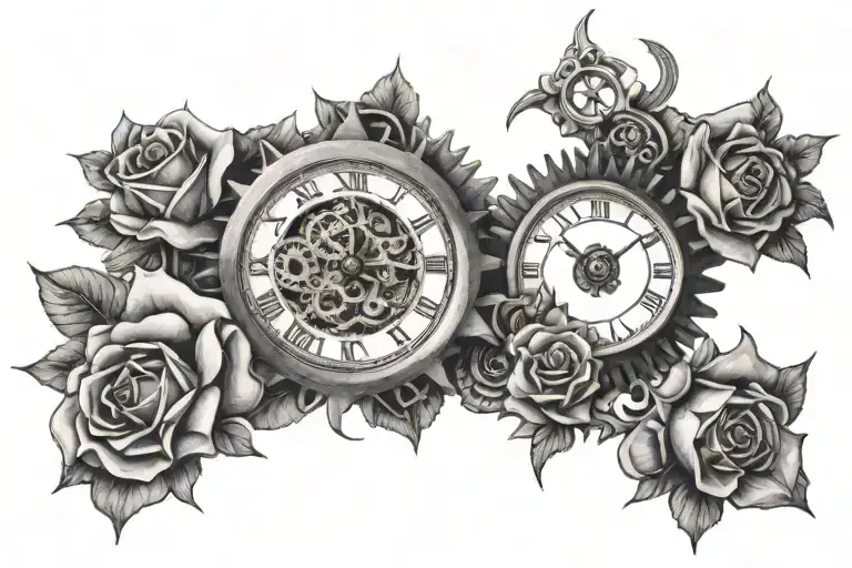 Clock Gears Intertwined With Rose Growing