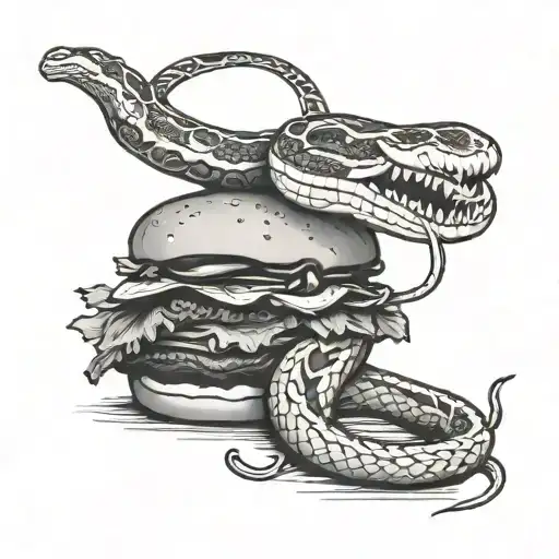 Mamba Snake Wrapped Around Burger Simple Drawing