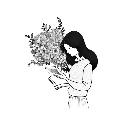 Girl Reading A Book With Flowers Around