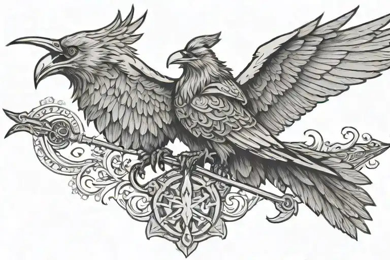 Odin Spear And A Crow Flying