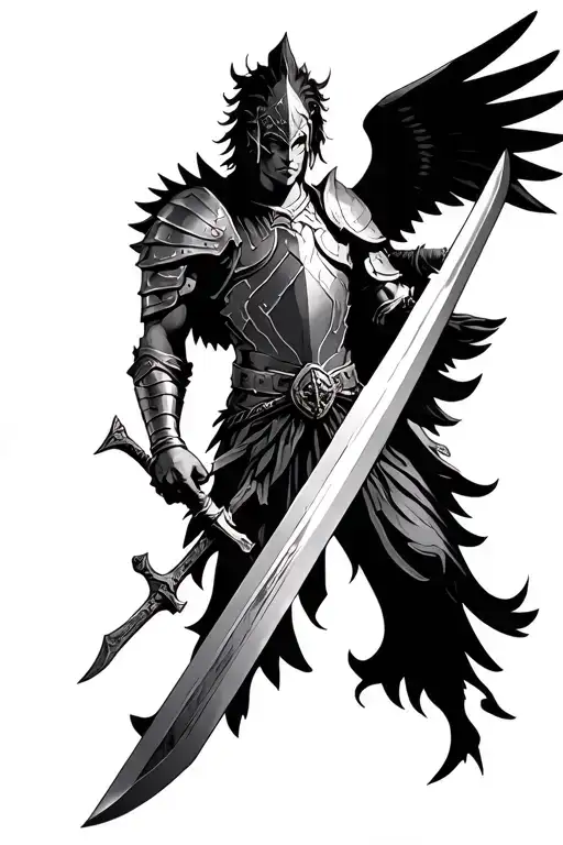 Warrior Of God In Armor With Wings And Sword