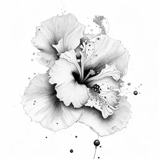 A Detailed Black And Grey Hibiscus With Watercolor Splashes