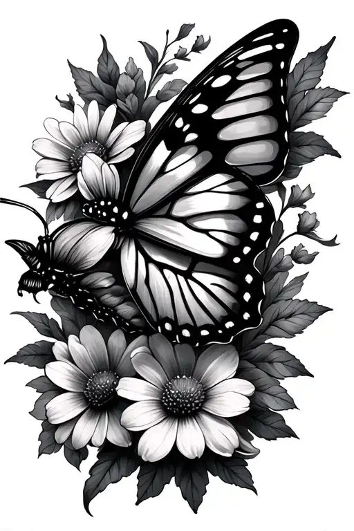 Butterfly And Flowers