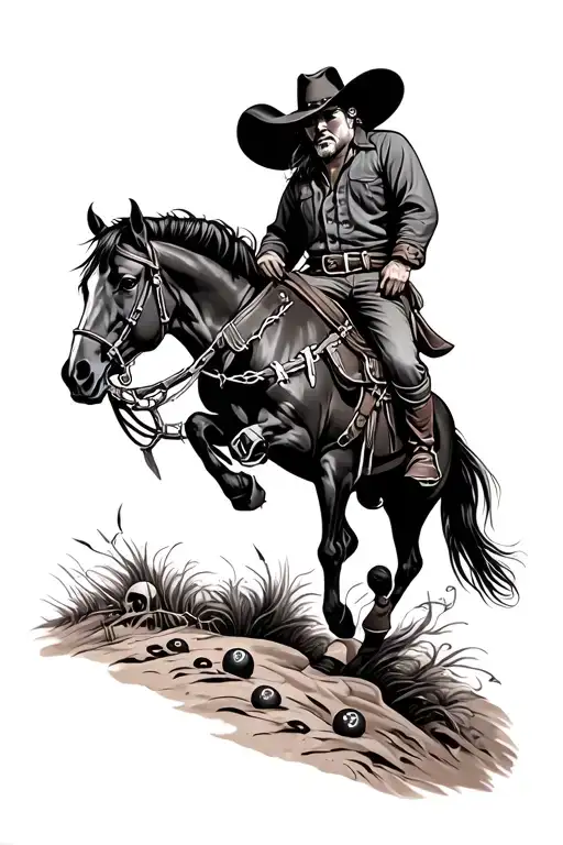 Traditional Western Sleeve With Spurs And Cowboys And Horses And 8 Balls And Barbed Wire And Skulls