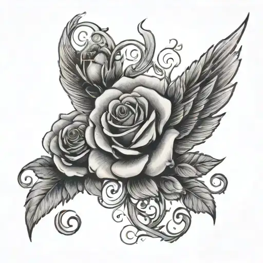 Single Wing With Rose And Initial Sm