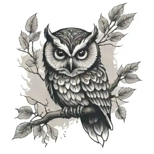Blackout Owl On Branch