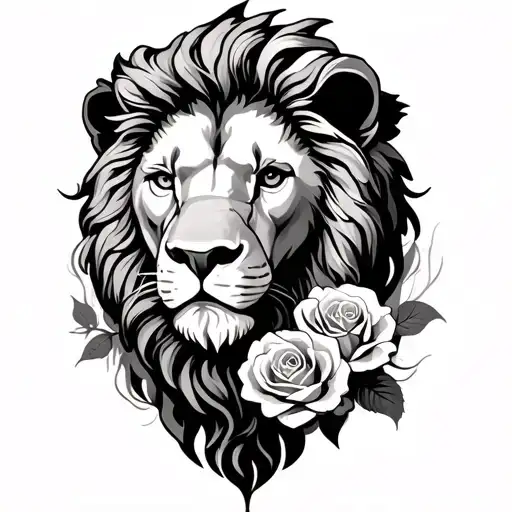 Roses Wrapped Around Lion Head