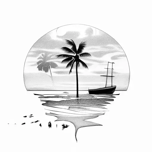 Beach Sunset With Palm Tree