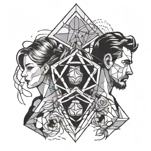 Geometric Representing Dad And Two Daughters Minimalist