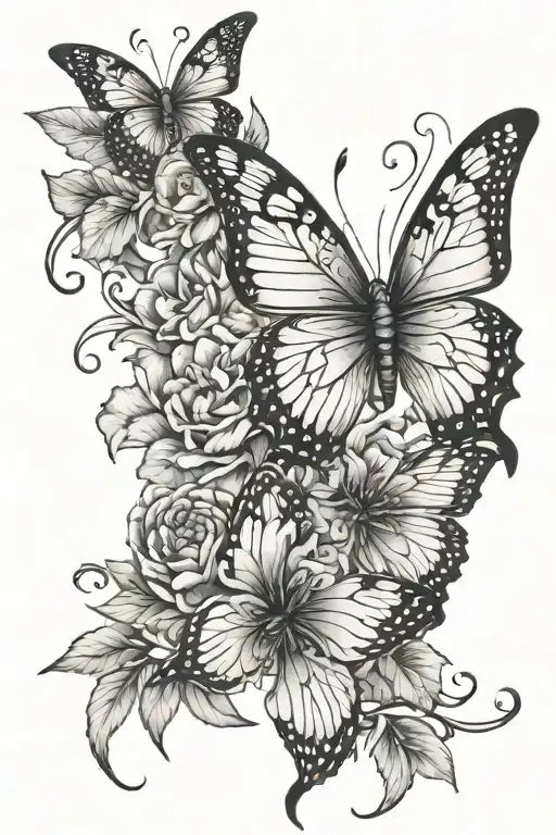 Butterfly's With Peony Flowers And Vines And Dragon Flys