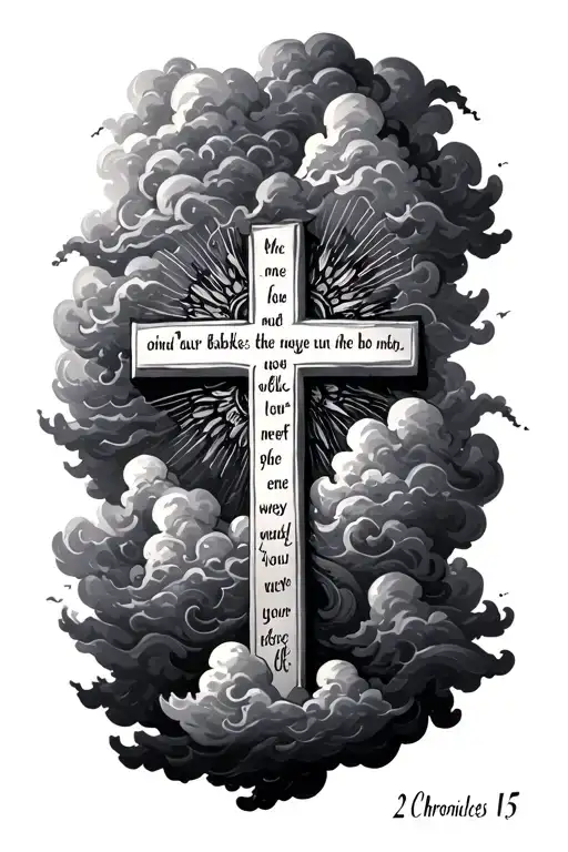 Bible Verse 2 Chronicles 15 With Clouds Surrounding A Cross