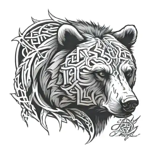 Bear Head And Northern Runes For Loyality