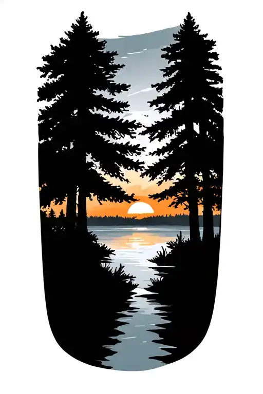 Trees Colors Sunset Over Lake