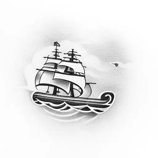 Paper Ship With Waves And Anchor