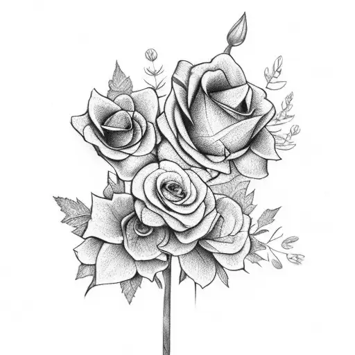 Flowers Bundled Up Together Stem Going Into The Word Family In Cursive