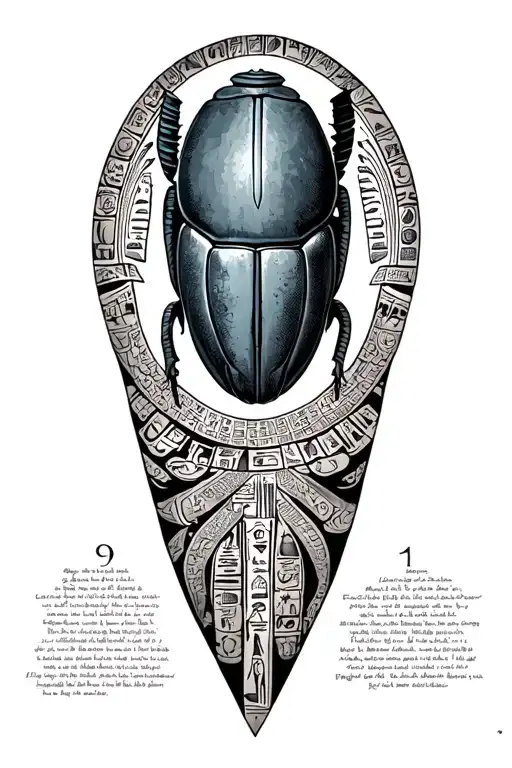 Hieroglyph Definition Of Eternal Life And Reincarnation Surrounding A Big Scarabee