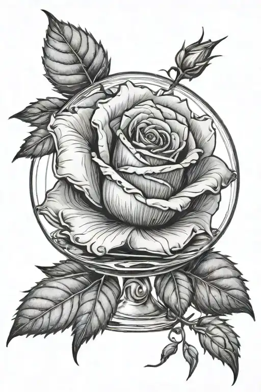 Single Dying Rose With Stem In Glass Dome