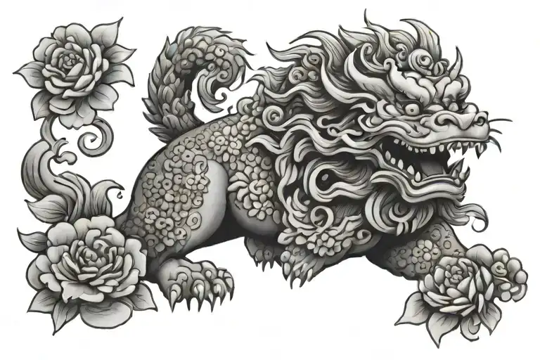 Foo Dog With Flowers