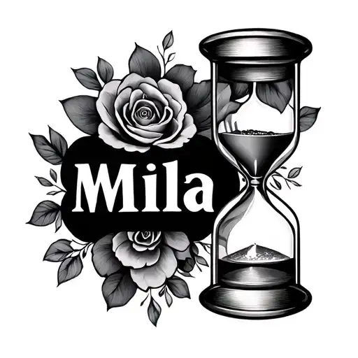 Girl's First Name Mila With Hourglass Filled