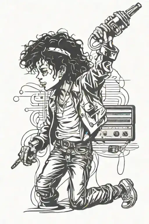 Michael Jackson Shadow With Music Notes And A Microphone