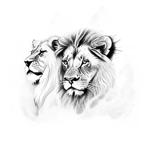 A Majestic Lion With Scarface Markings Surrounded By Phoenixes