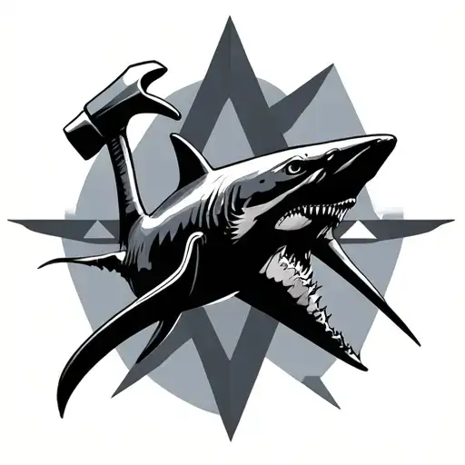 Hammer Shark Surrounded By Geometric Shapes