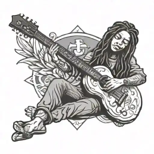 Rasta Women Sitting Cross With Guitar