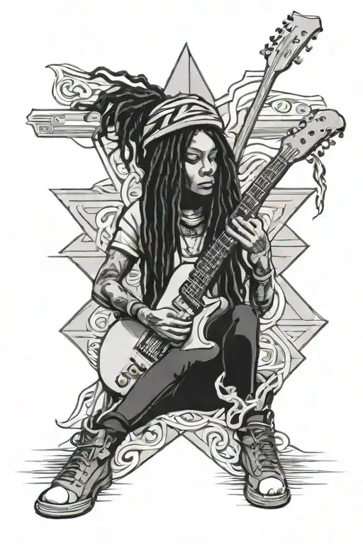 Rasta Women Sitting Cross With Guitar