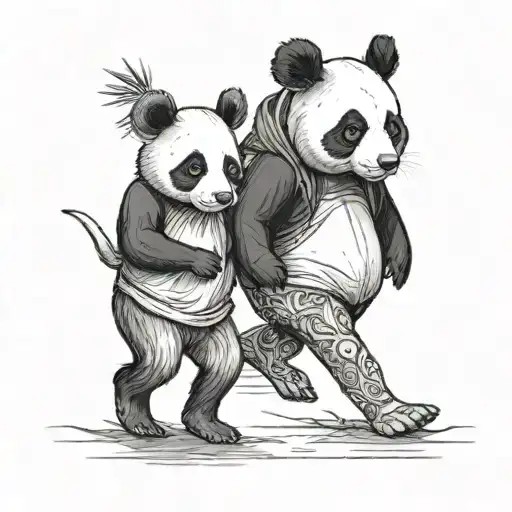 Panda And Kangaroo Walking Hand In Hand Holding