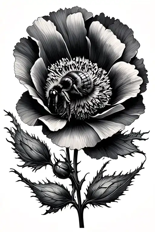 Bee And Poppy Flower