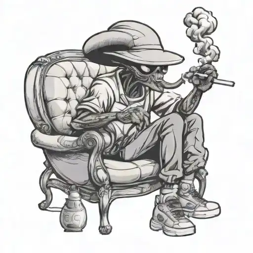 Alien Smoking A Joint With Supreme Hat Lacoste Shirt Bogner Shorts And Nike Tn Shoes