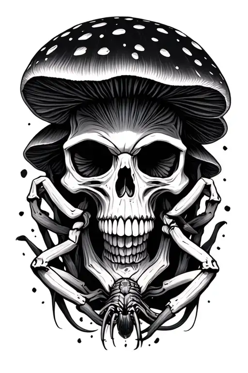 Skull Spider Mushroom Outline