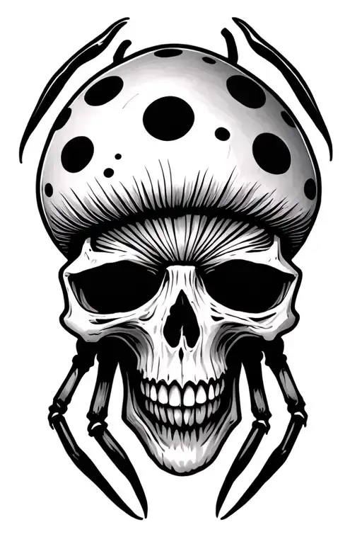 Skull Spider Mushroom Simple Outline