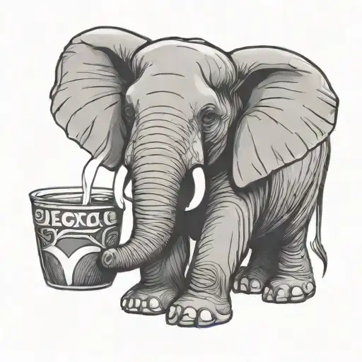 Line Art Elephant Holding Juice Box