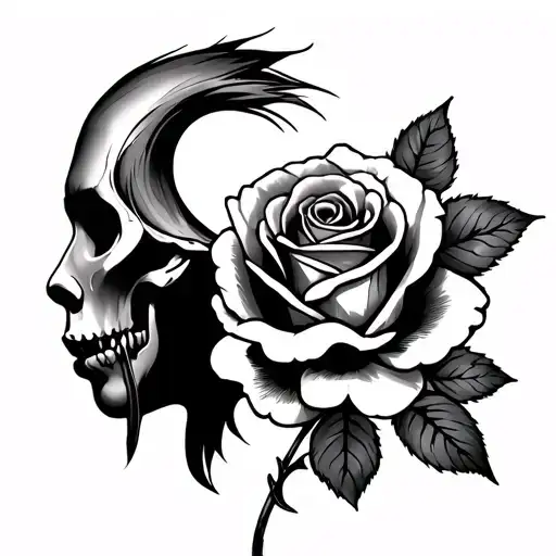 Profile Human Craneo And A Rose